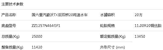 國(guó)六20方重汽豪沃TX5后雙橋?yàn)⑺?chē)整車(chē)參數(shù) 國(guó)六20方重汽豪沃TX5后雙橋?yàn)⑺?chē)整車(chē)參數(shù)
